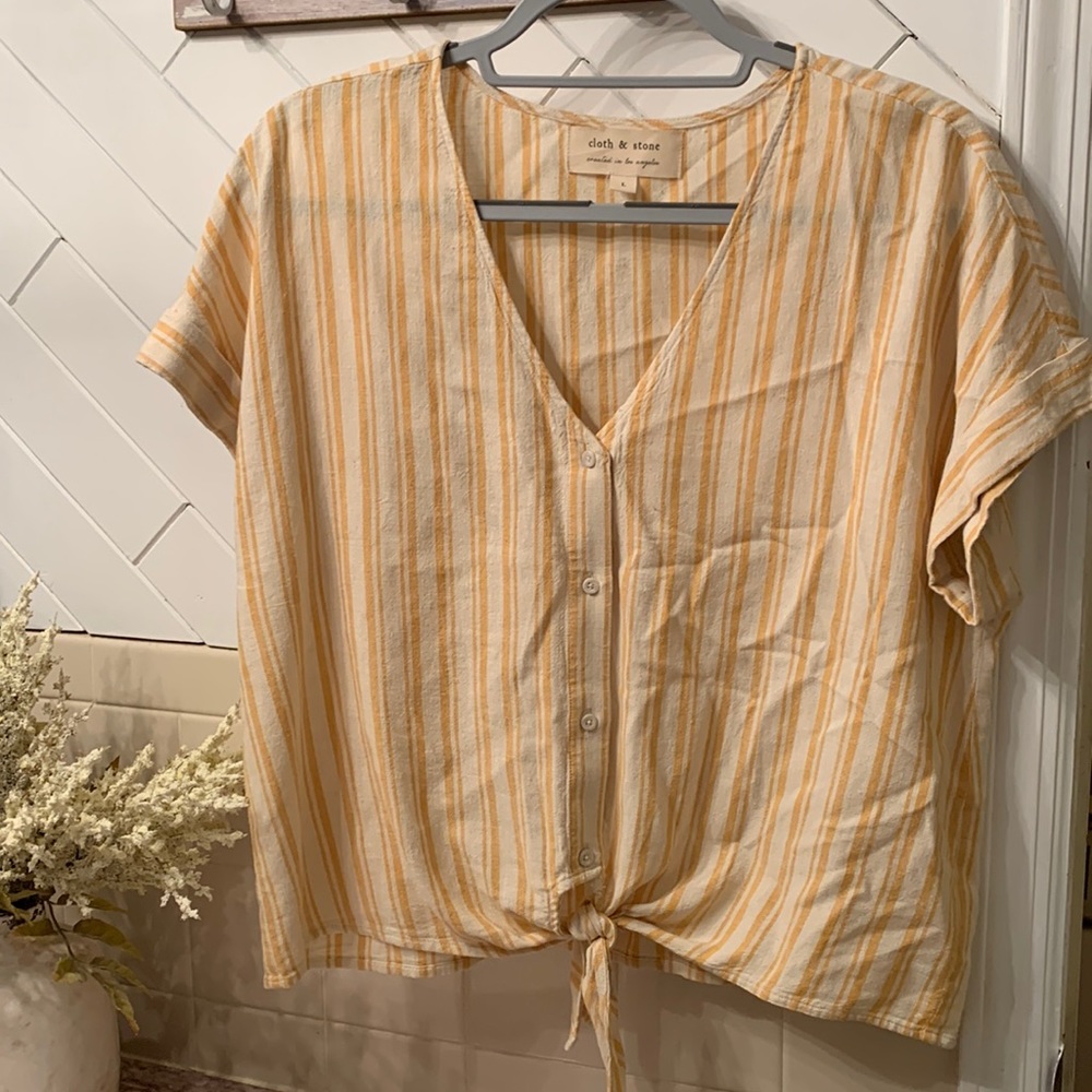 Cloth & Stone - Yellow, striped, linen shirt, size L